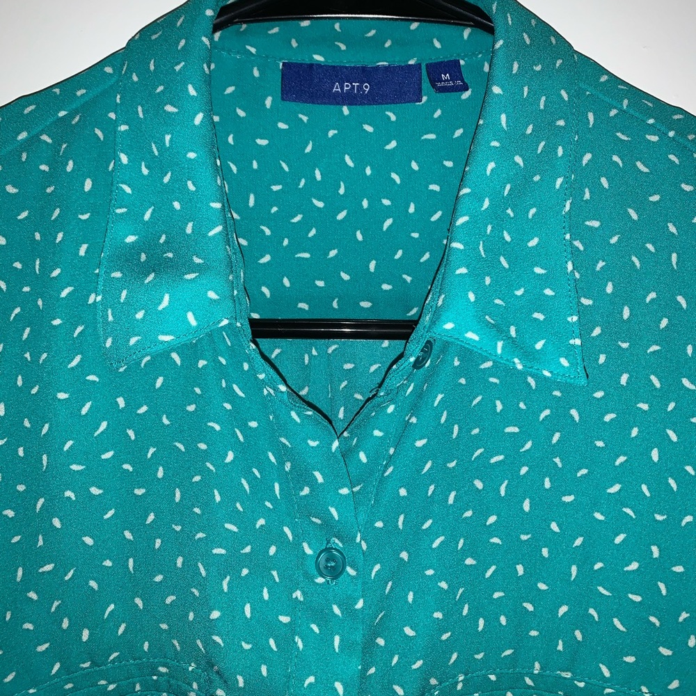 Medium Blue/Green with White Long Sleeve Blouse - Picture 2 of 8